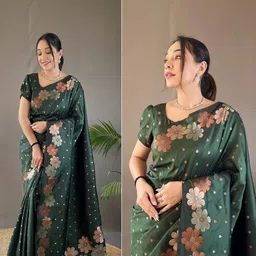 CaniBani Floral Zari Silk Blend Heavy Work Banarasi Saree image 3