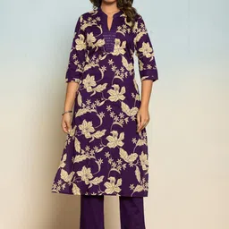 AUTUMN LANE Sasha Orchid Floral Printed Pure Cotton Straight Kurta With Trousers-picture-21