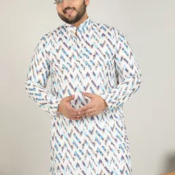 ADWYN PETER Plus Size Chevron Printed Mandarin Collar Pure Cotton Straight Kurta image 5