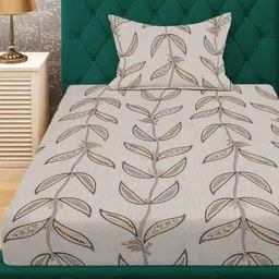 KLOTTHE Beige Floral 300 TC Single Bedsheet with 1 Pillow Covers image 1