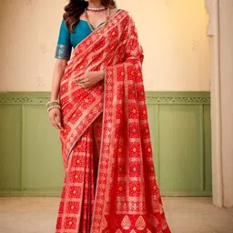 HERE&NOW Ethnic Motifs Zari Art Silk Heavy Work Bandhani Saree-picture-29