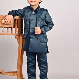 BAESD Boys Floral Embroidered Sherwani Set With Waistcoat image 1
