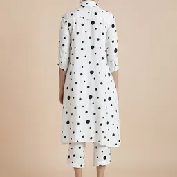 BLACK & BLAH BLAH Geometric Printed Shirt Collar Straight Kurta With Trousers image 4