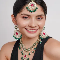 Divisha 18 K Gold-Plated CZ-Studded & Pearl Beaded Jewellery Set-image-0