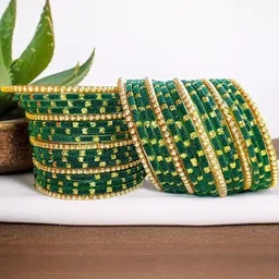 Yaara fashion Set of 34 Artificial Stones Glass Velvet Bangles-picture-28