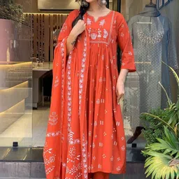 S.K.C Women Ethnic Motifs Printed Panelled Pure Cotton Kurta with Trousers & With Dupatta-picture-35