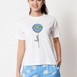 FFLIRTYGO Women Floral Printed Pure Cotton T-shirt & Shorts Night suit-picture-33