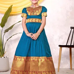 Calendar Art GirlS Ethnic Motifs Print Puff Sleeves Satin Fit and Flare Dress-picture-16