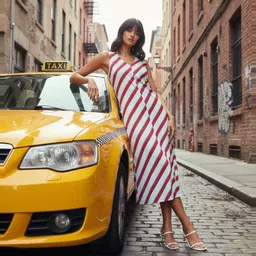 glitchez Striped A-Line Midi Dress image 2