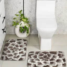 Saral Home 2-Pcs Charcoal & White 3000 GSM Textured Anti- Skid Bath Rug image 1