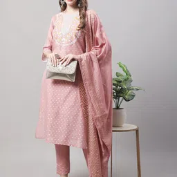 VredeVogel Women's Kurta with Trouser Pant & Embroidered Dupatta Set-picture-37