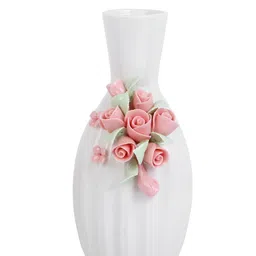 TAYHAA White & Pink Textured Ceramic Floral Rounded Flower Vase image 5