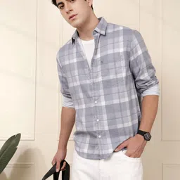 WROGN Men Comfort Relaxed Fit Spread Collar Tartan Checked Casual Shirt-image-83