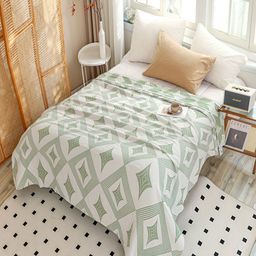 JC HOME Green & White Geometric AC Room 300 GSM Cotton Single Bed Quilt-picture-15