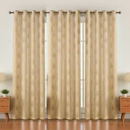 GEET CREATIONS Cream-Coloured Set of 3 Floral Room Darkening Long Door Curtain-image-44