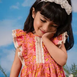 VASTRAMAY Floral Print Flutter Sleeve Fit & Flare Dress image 2