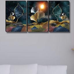 SAF Black & Gold-Toned 3 Pieces Floral & Botanical Wood Wall Art-image-148
