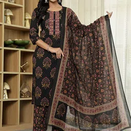 Yufta Women Ethnic Motifs Embroidered Regular Kantha Work Pure Cotton Kurta with Trousers & With Dupatta-picture-35