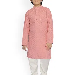 SG YUVRAJ Boys Geometric Embroidered Mandarin Collar Sequinned Straight Kurta image 5