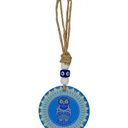 LINENSUTRA Blue & White Owl Printed Evil Eye Glass Wall Hangings-picture-24