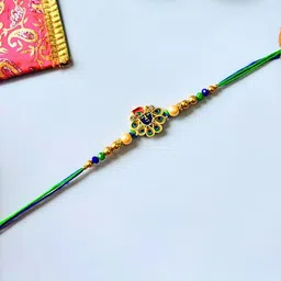 tipsy closet Krishna Peacock Accent Kundan Meenakari Rakhi Stone Rakhi Traditional Handmade Rakhi for Brother image 2