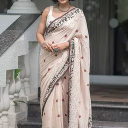 Moda Rapido Ethnic Motifs Linen Blend Handloom Block Print Saree-picture-11