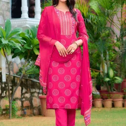 KALINI Women Floral Printed Regular Kurta with Trousers & With Dupatta-picture-14