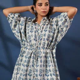 Taavi Handblock Printed Cotton Shirt Collar Neck Kaftan Top-picture-18