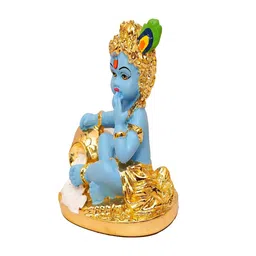 Craftlayout Gold-Toned And Blue Lord Krishna Religious Idol Resin Showpiece image 4