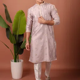 SUUTRAA BY SG Men Embroidered Silk Kurta with Pyjamas-image-42