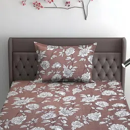 WEAVE AND DECOR Brown Floral Microfiber 300TC Fitted Single Bedsheet Set-1.93 m x 91.44 cm image 5