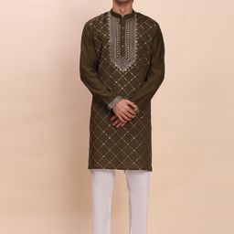 Pro-Ethic STYLE DEVELOPER Embroidered Sequinned Pure Cotton Straight Kurta with Trousers-picture-20