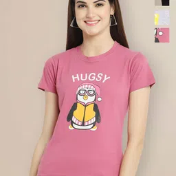 Metronaut Women Pack of 3 Graphic Printed Round Neck Cotton T-shirts-picture-10