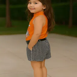 Ninas Girls Printed Round Neck Top With Short image 4