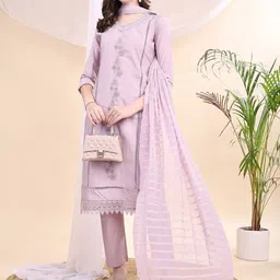 KALINI Women Embroidered Straight Kurta with Trousers & Dupatta image 4