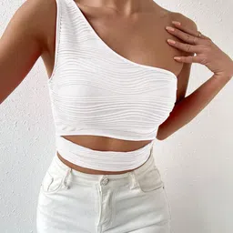 stylecast x slyck Stylecast X SlyckWomen One Shoulder Fitted Crop Top image 3