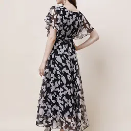 Fashion2wear Women Flutter Sleeves Abstract Printed Fit & Flare Maxi Dress image 5