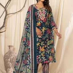 IkDaiya Women Floral Printed Regular Pure Cotton Kurta with Trousers & With Dupatta image 4