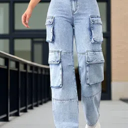 ROBECULT COLLECTION Women Comfort Wide Leg Mid-Rise Acid Wash Stretchable Jeans-image-25