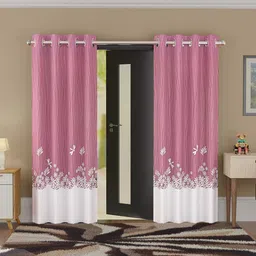 RUBOXA Cream-Coloured & Brown Set of 2 Floral Door Curtain image 1