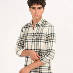 Blu MNKY Men Classic Fit Checked Spread Collar Cotton Casual Shirt-picture-40