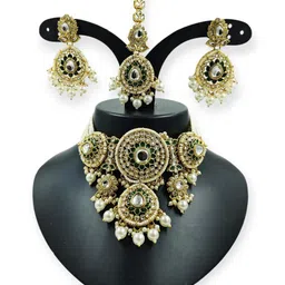 J & C Fashion Arena Gold-Plated Stone-Studded & Beaded Jewellery Set image 3