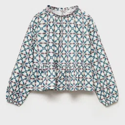 Mango Kids Girls Geometric Print Puff Sleeve Bohemian Cinched Waist Top-picture-21