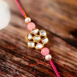 Jewar Mandi Kundan Studded And Beaded Thread Rakhi-image-3