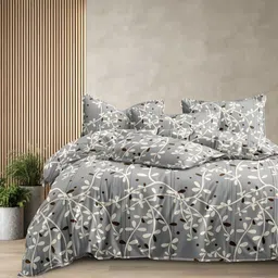 WEAVE AND DECOR Grey & White Floral 300 TC Queen Bedsheet with 2 Pillow Covers-image-76