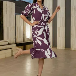 universe creation Print Puff Sleeve Fit & Flare Midi Dress image 4