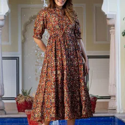 Krunal Raiyani Ethnic Motifs Printed Fit & Flare Midi Dress image 4