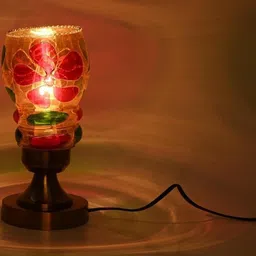 SOMIL Multicoloured Printed Glass Cylindrical Shaped Table Lamp image 3