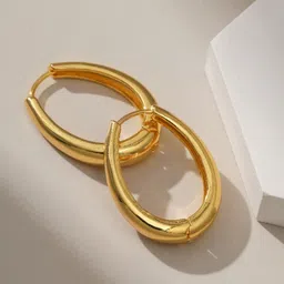 ShopSiiri Gold-Plated Oval Shaped Hoop Earrings image 4
