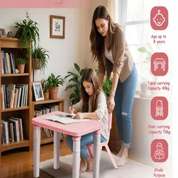 HAPPY BEAR White & Pink 3-Level Height Adjustable Rectangular Study Table image 4